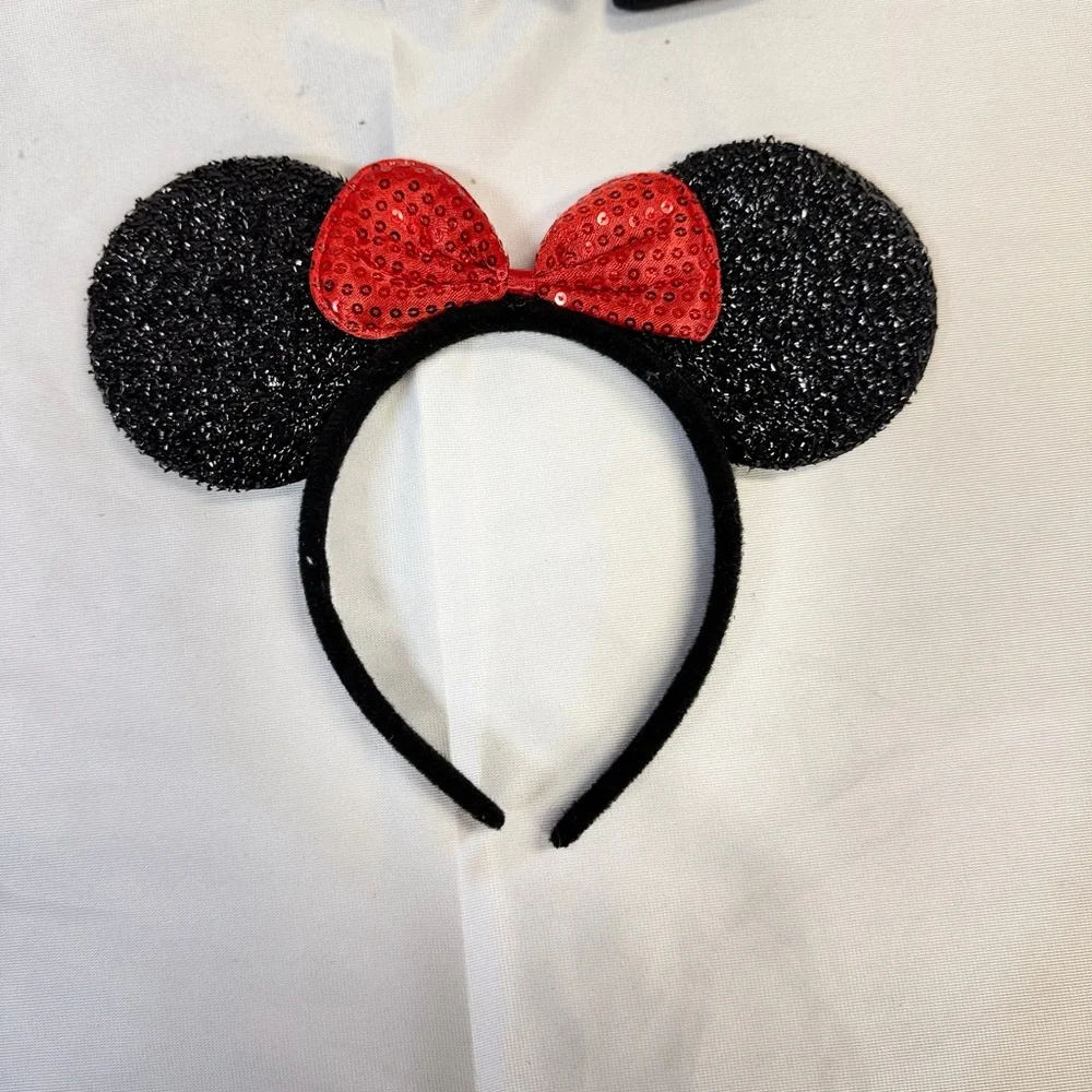 Mickey &‎ Minnie Mouse Ear Headbands 2 Piece Set Black Ears Red Bow